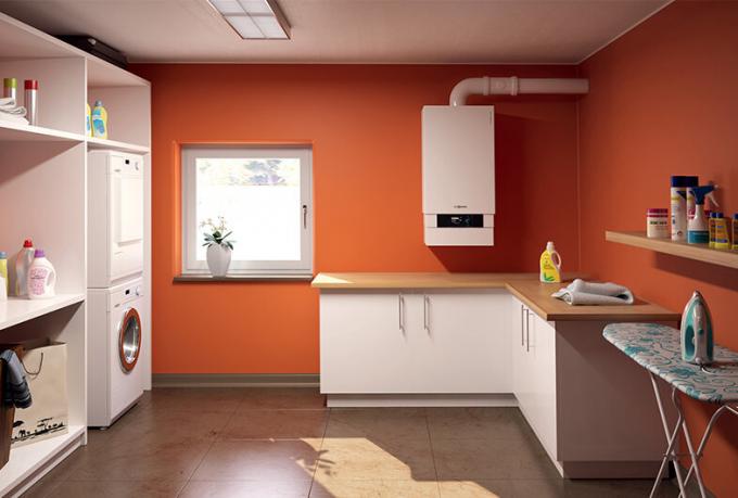 caldera de gas inscribe en un interior de color naranja-blanco