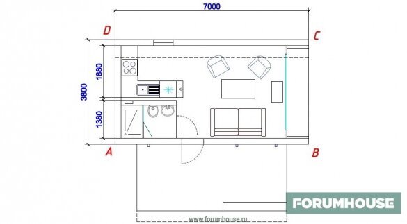  Las dimensiones de la casa y un mini-plano.